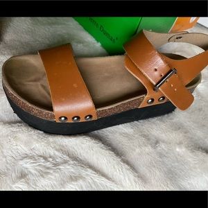 Brown flat platform sandal